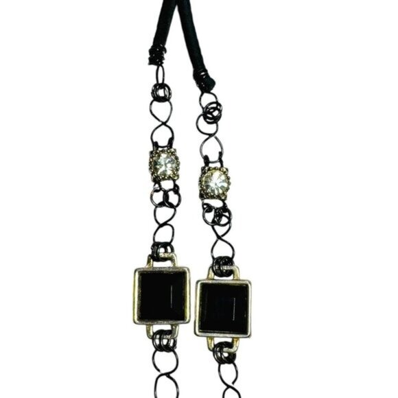 Mixed Media Crystal Skull Pendant VNTG Art-Deco Black Onyx & Silver Metalwork - Picture 6 of 14